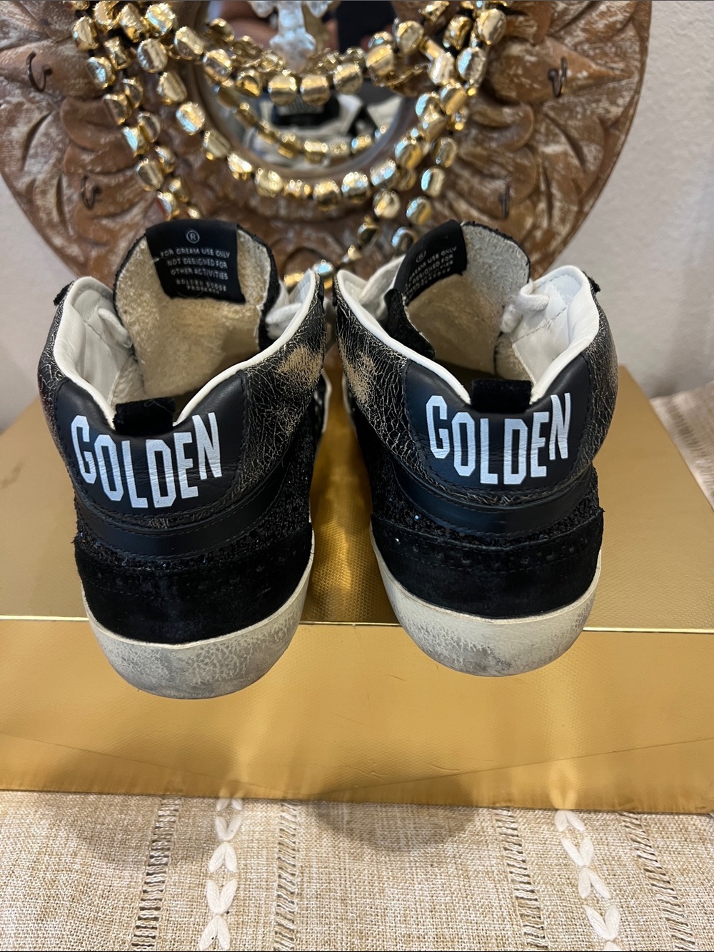 Golden Goose Black Glitter Suede Low-Top Sneakers with White Laces:Size 40 - Picture 3 of 12